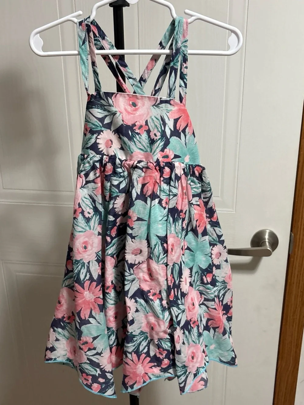 Cynthia Rowley Girls Floral Cross-Back Dress in Pink & Teal